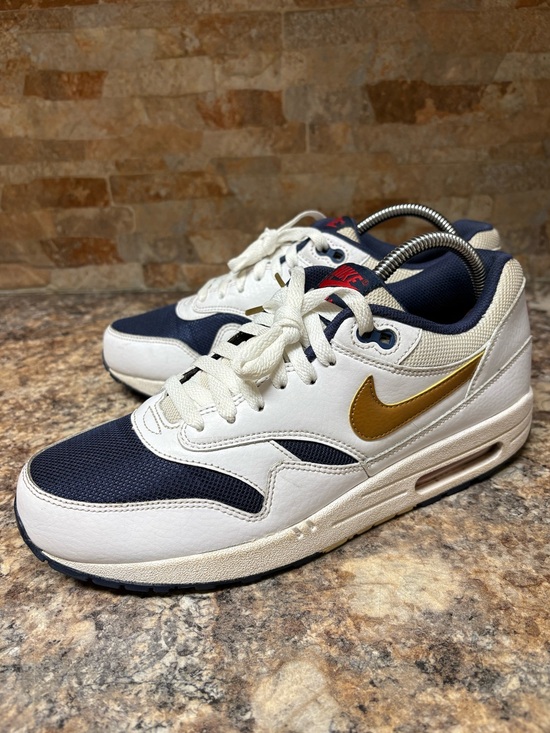 Nike Other - Nike Air Max 1 Essential USA Olympics White Metallic Gold Mid Navy Size 9.5